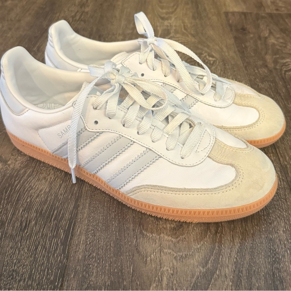 adidas White and Tan Samba Sneakers
